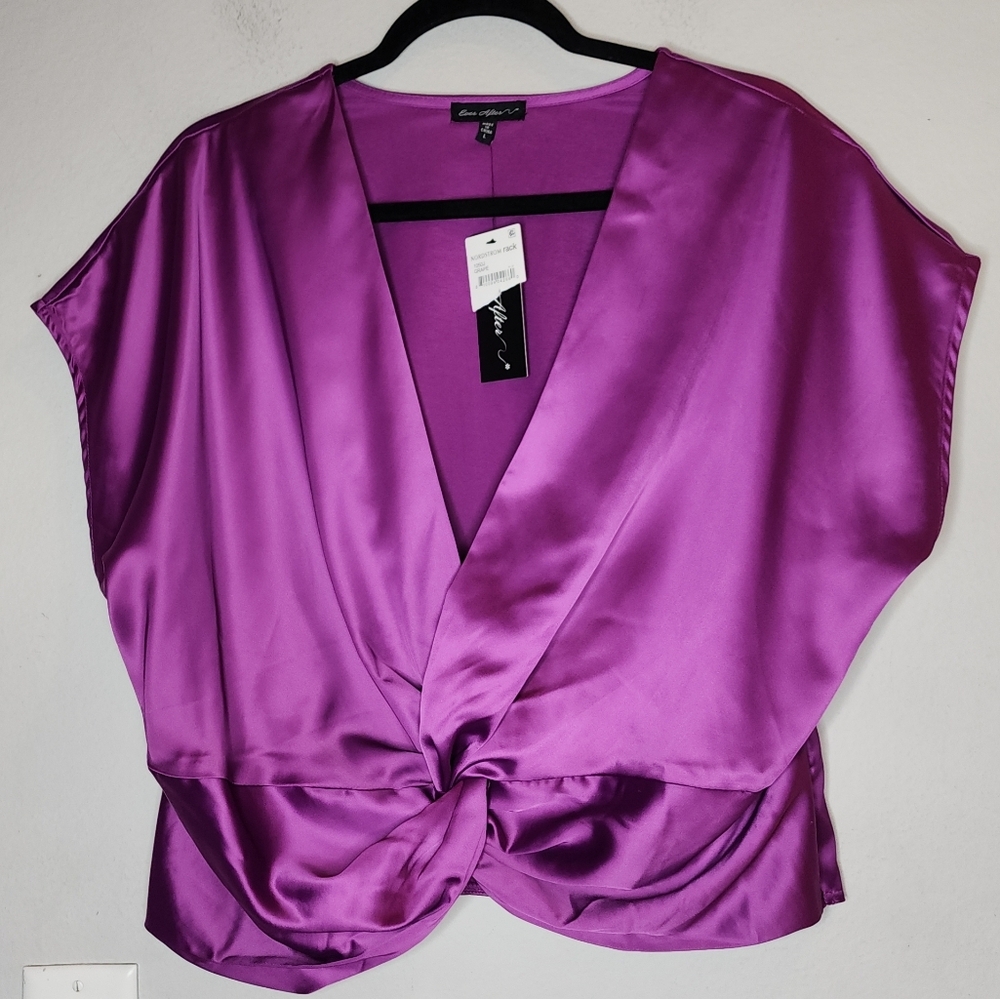 NWT Ever After Satin Twist Knot-Front Purple Blouse Top Shirt Large Nordstrom